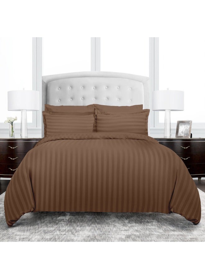 TW Premier Hotel Duvet Cover Single Size Stripe 4 Pcs Set - 1 Duvet Cover 160x220cm (Without Filling), 1 Fitted Sheet 120x200+30cm, 2 Oxford Pillow Cases 48x74+5cm, Super Soft Quilt Cover - Image 1