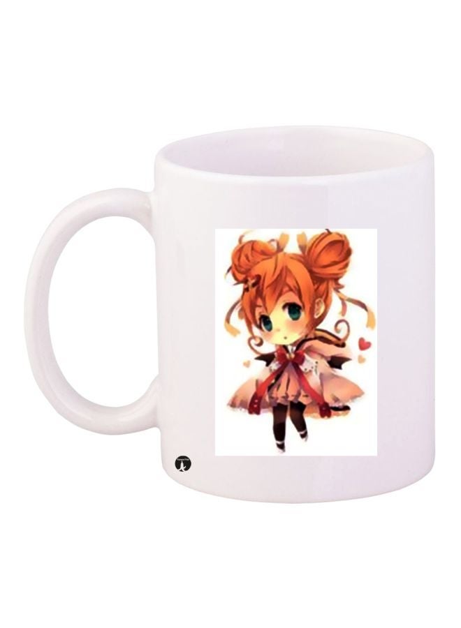 Cartoon Girl Printed Coffee Mug White/Orange/Brown 11ounce