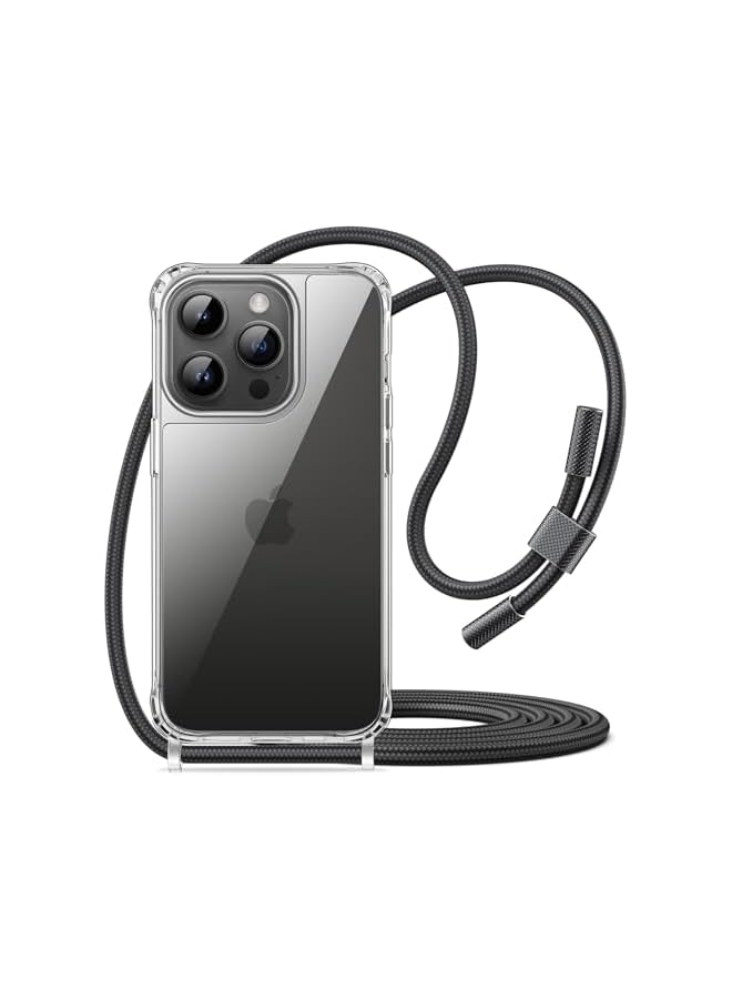 جي تيك حافظة JETech Crossbody لهاتف iPhone 14 Pro Max مقاس 6.7 بوصة مع حزام حبل قابل للتعديل، غطاء هاتف واقٍ شفاف مضاد للأصفر ومضاد للصدمات مع سلك رقبة (أسود فضائي) - Image 1