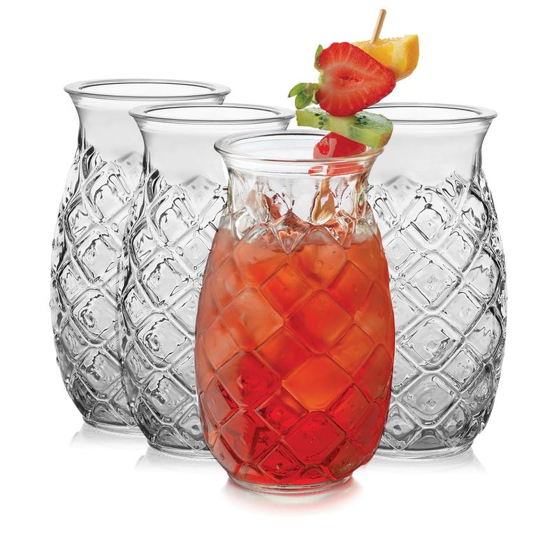 GLASSWARE PineappleShaped Glasses Elegant Crystal Clear for Serving Juices Cocktails and Beverages Ideal for Parties Gatherings and Home Bars 400 MLPack of 3 - Image 1