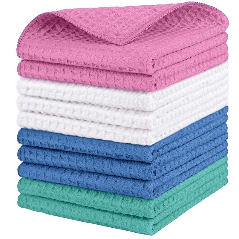 HOMEXCEL Waffle Weave Microfiber Towel 10 Pack Lint Free Cleaning Rags 12 x 12 Inches Barista Towels Reusable Microfiber Cleaning Cloth for Household Kitchen Glass and Window Multicolor - Image 2