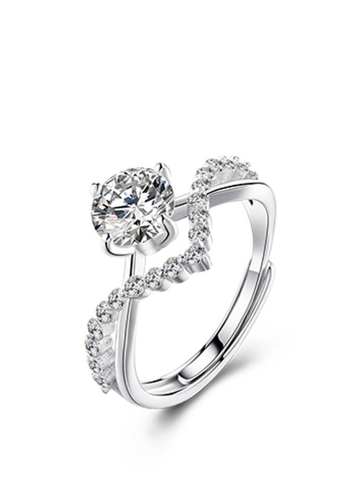 Couple ring, four prongs, 1 carat zircon diamond ring, a pair of open-ended - Image 2