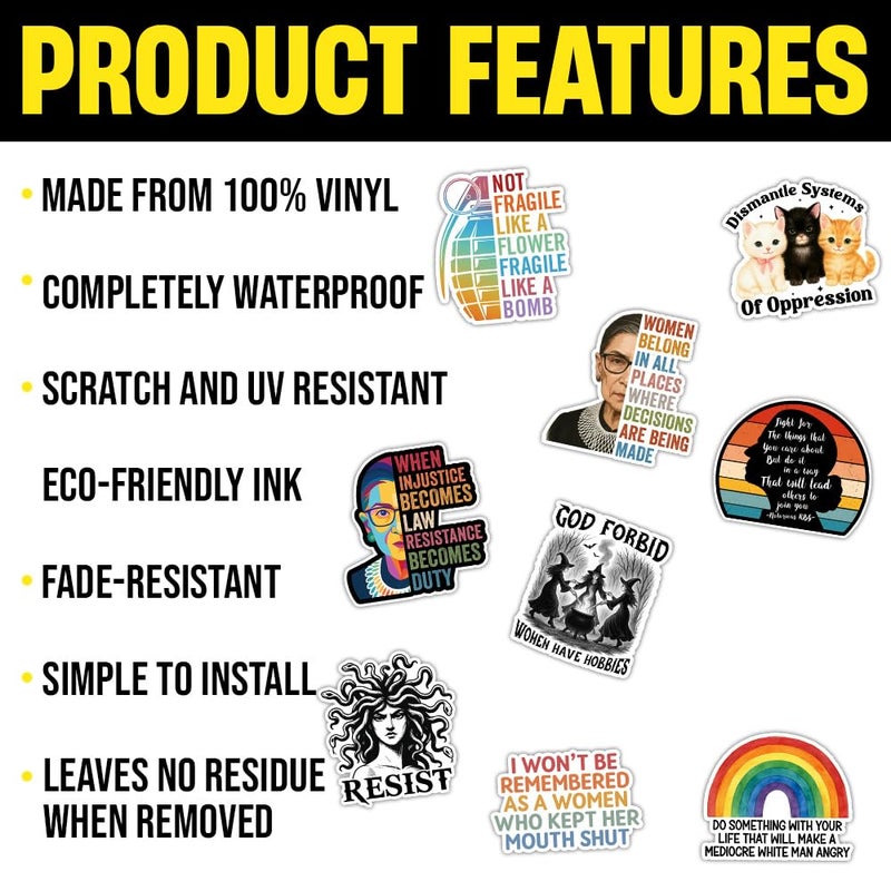ULTRAVUTT [9pcs 3''] Strong Women Affimation Feminist Sticker, Women Quote Stickers, RBG Quote, Social Justice Feminist Gift, Decoration Phone Tumbler Water Bottle Car Truck Vehicle Vinyl Decal - Image 3
