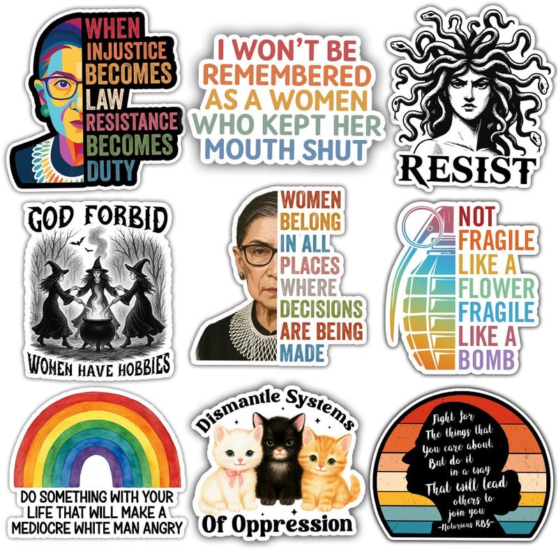 ULTRAVUTT [9pcs 3''] Strong Women Affimation Feminist Sticker, Women Quote Stickers, RBG Quote, Social Justice Feminist Gift, Decoration Phone Tumbler Water Bottle Car Truck Vehicle Vinyl Decal - Image 1