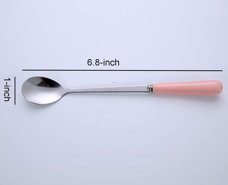 krofaue 3PCS Mixing Spoons for Coffee, Dessert, Ice Cream, Milkshake, Stainless Steel Iced Teaspoon with Ceramic Handle Tablespoons Espresso Cocktail Stirring Spoons, 6.8-Inch  (Pink) - Image 3