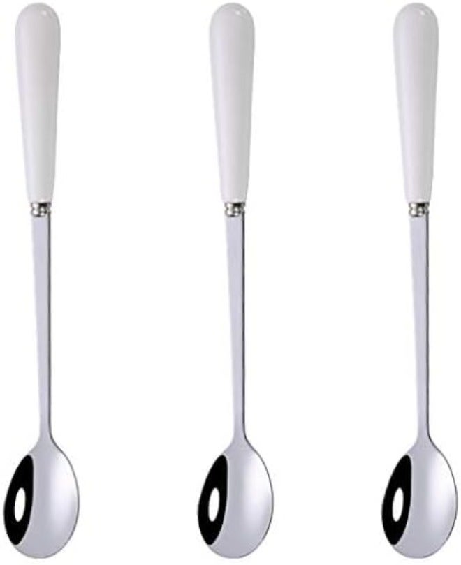 krofaue 3PCS Mixing Spoons for Coffee, Dessert, Ice Cream, Milkshake, Stainless Steel Iced Teaspoon with Ceramic Handle Tablespoons Espresso Cocktail Stirring Spoons, 6.8-Inch  (Pink) - Image 1