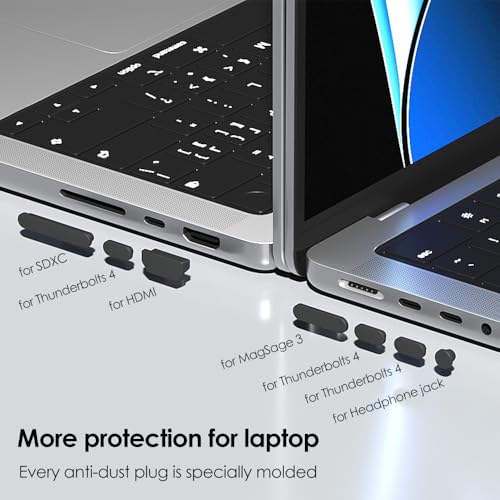 ProElife 21 Pcs Anti Dust Dirt Plug Cups Set for 2024-2021 MacBook Pro 14.2 inch 16.2 inch M4 M3 M2 M1 Pro/Max (A3112/A3185/A3401/A3186/A3403) Accessory Silicone Anti Dirt Protective Cover (Black) - Image 3