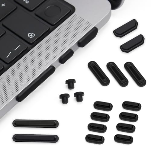 ProElife 21 Pcs Anti Dust Dirt Plug Cups Set for 2024-2021 MacBook Pro 14.2 inch 16.2 inch M4 M3 M2 M1 Pro/Max (A3112/A3185/A3401/A3186/A3403) Accessory Silicone Anti Dirt Protective Cover (Black) - Image 1