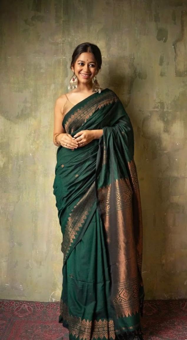 Vivatra Women Banarasi Soft Silk Saree | Jacquard Weaving with Rich Pallu & Border | Includ Matching Utitched Blouse Piece (VT-KP-6012-Green) - Image 2