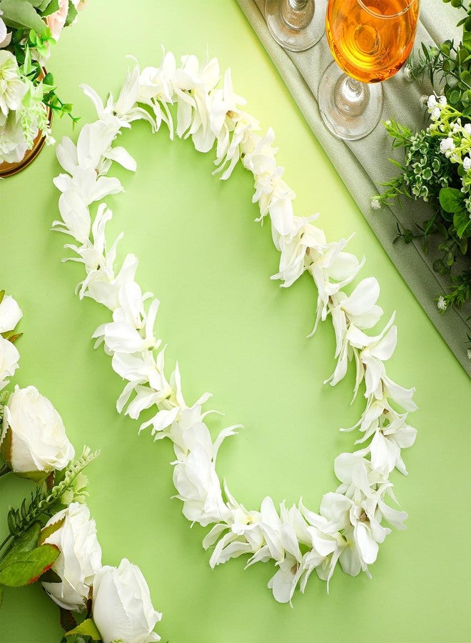 Daifunli Orchid Lei White Orchid Lei Garland Orchid Petal Flower Leis Neck Loop Flowers Wedding Artificial Lei Hawaiian Luau Flower Lei Artificial Graduation Lei, 3.28ft - Image 3