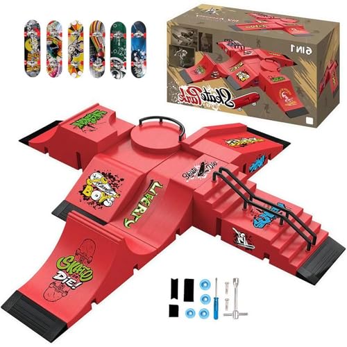 SCLWSS Fingerboard Skate Park Set Compatible with Tech Deck Skateboards 6 Ramps 6 Fingerboards Obstacles Ideal for Fingerboard Enthusiasts - Image 1