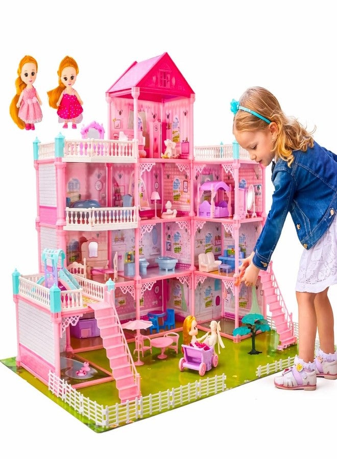RABJET Dream House DIY Dollhouse Kit Girl Gift Set DIY Assembling Toy Building Luxury Villa Large Size Dream Doll House Furniture Accessories for Kids - Multicolor - Image 1