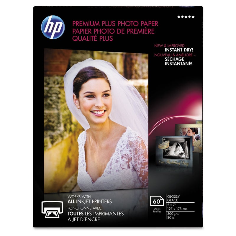 HP ورق صور HP Premium Plus لامع مقاس 5x7 في 60 ورقة (CR669A) - Image 1