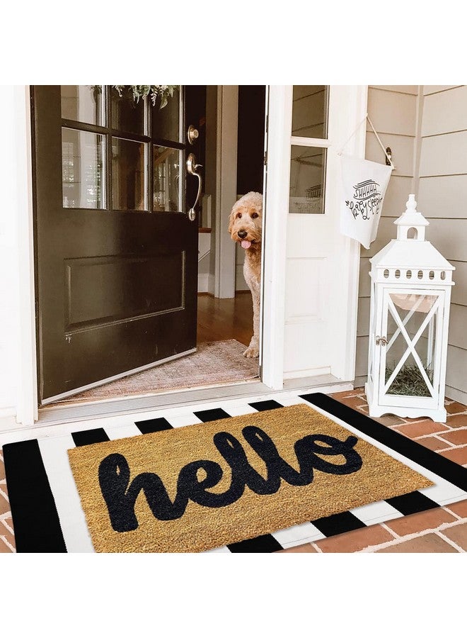 KILOCOCO Black and White Striped Rug 2.3'x3.6' Indoor Outdoor Rugs Front Door Mat Hand Woven Cotton Washable Striped Layered Doormats for Front Porch/Kitchen/Farmhouse/Entryway/Patio - Image 2
