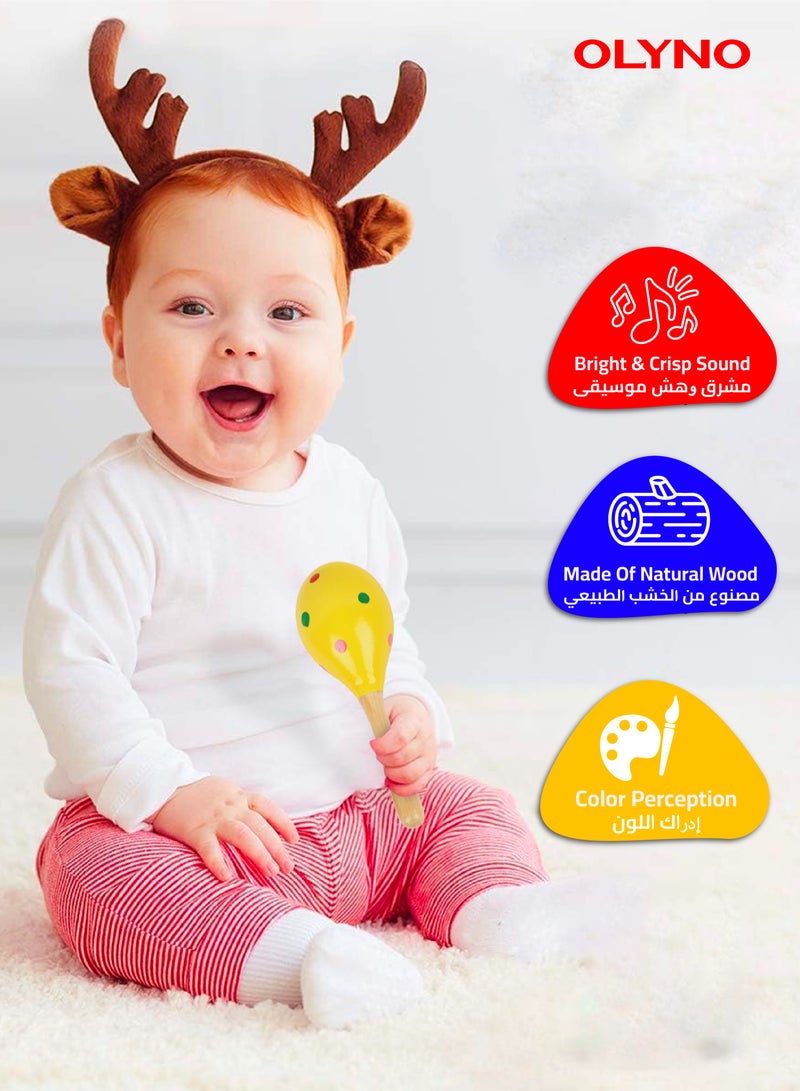 أولينو خشخيشة أطفال مصنوعة يدويًا من الخشب العاجي، آمنة وغير سامة، مثالية للاستكشاف الحسي للتسنين، هدية مثالية للرضع وحديثي الولادة - Image 2