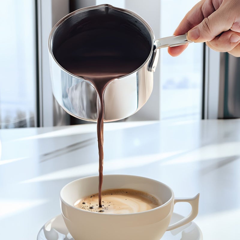 316 Stainless Steel Mini Milk Pan 12oz For Melting Butter Coffee With Dual Spout Silvery - Image 1