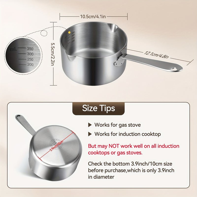 316 Stainless Steel Mini Milk Pan 12oz For Melting Butter Coffee With Dual Spout Silvery - Image 5