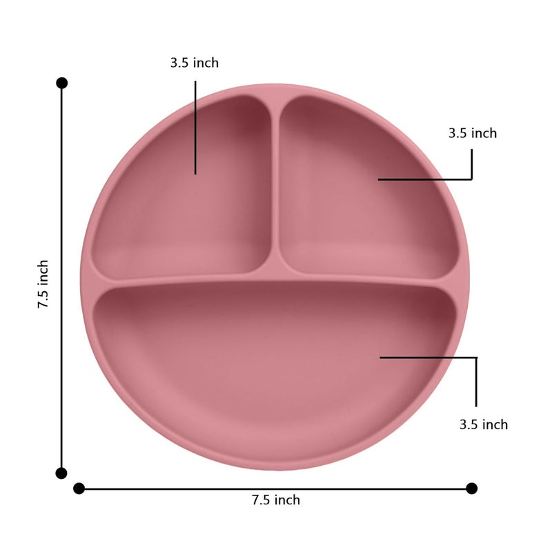 Xacton Silicone Suction Plates for Baby Microwave,Dishwasher, Freezer Safe Unbreakable | 3 Divided Portion with 4 Suction Cup Feeding Plate for Baby & Toddlers (Pink) - Image 2