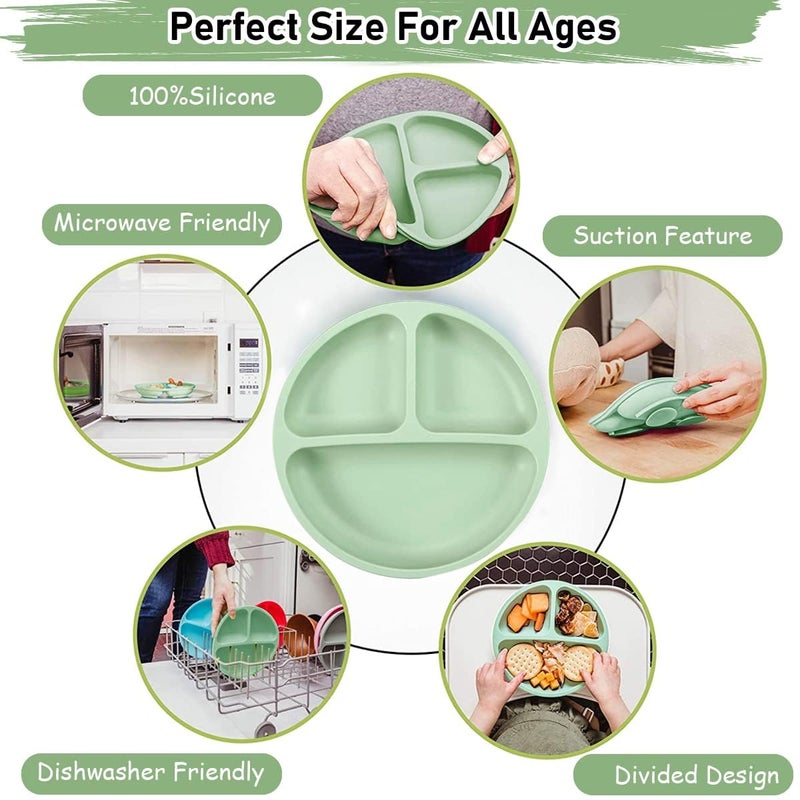 Xacton Silicone Suction Plates for Baby Microwave,Dishwasher, Freezer Safe Unbreakable | 3 Divided Portion with 4 Suction Cup Feeding Plate for Baby & Toddlers (Pink) - Image 5
