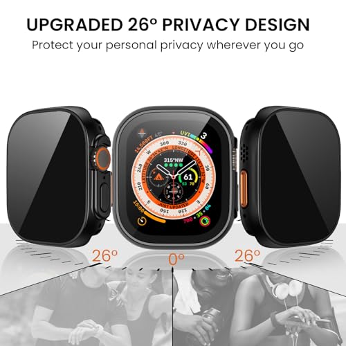 Tensea (2-in-1 for Waterproof Apple Watch Ultra 3/Ultra 2/Ultra Screen Protector Case 49mm, iWatch Protective PC Face Cover Built-in Privacy Tempered Glass Film [26° Anti Spy] [360° Full Protection] - Image 2