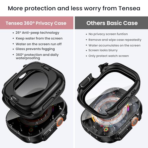 Tensea (2-in-1 for Waterproof Apple Watch Ultra 3/Ultra 2/Ultra Screen Protector Case 49mm, iWatch Protective PC Face Cover Built-in Privacy Tempered Glass Film [26° Anti Spy] [360° Full Protection] - Image 3