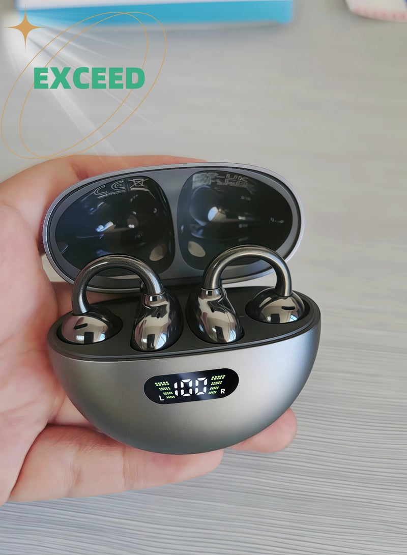 Exceed FreeClip Earbuds Wireless Earphones, Bluetooth Earbuds, Futuristic Aesthetic Design, Feather-Like Wearing, Open-Ear Listening, Long Battery Life, iOS And Android Black Open Ear Ring True Open Ear Headphones, Lightweight Comfort Open Ear Clip Wireless Earbuds, Bluetooth 5.4 OWS Earphones Fit Sports Running - Image 1