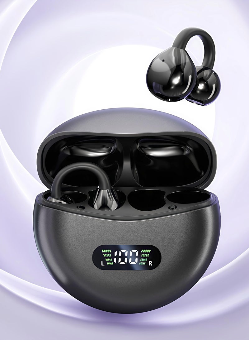 Exceed FreeClip Earbuds Wireless Earphones, Bluetooth Earbuds, Futuristic Aesthetic Design, Feather-Like Wearing, Open-Ear Listening, Long Battery Life, iOS And Android Black Open Ear Ring True Open Ear Headphones, Lightweight Comfort Open Ear Clip Wireless Earbuds, Bluetooth 5.4 OWS Earphones Fit Sports Running - Image 3