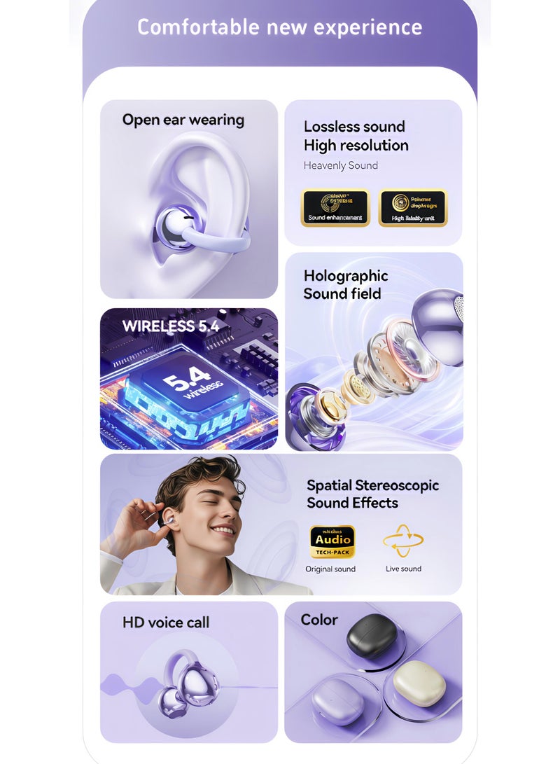 Exceed FreeClip Earbuds Wireless Earphones, Bluetooth Earbuds, Futuristic Aesthetic Design, Feather-Like Wearing, Open-Ear Listening, Long Battery Life, iOS And Android Black Open Ear Ring True Open Ear Headphones, Lightweight Comfort Open Ear Clip Wireless Earbuds, Bluetooth 5.4 OWS Earphones Fit Sports Running - Image 5