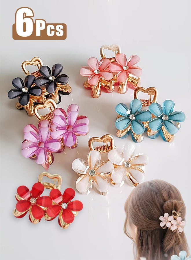 6 Pcs Floral Hair Claw Clips for Women & Girls – Non-Slip Strong Hold Plastic with Metal Spring, Jaw Clips for Thick or Medium Hair, Durable Small Hair Accessories for Styling, Pinning Bangs, Buns & Everyday Hairstyles (Multi-Color) - Image 1