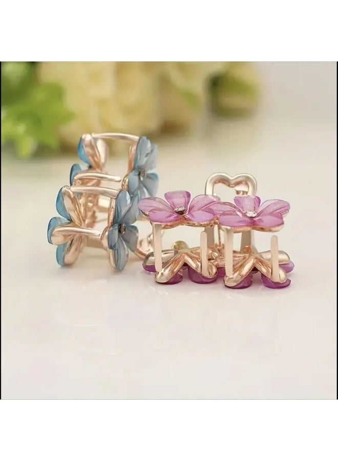 6 Pcs Floral Hair Claw Clips for Women & Girls – Non-Slip Strong Hold Plastic with Metal Spring, Jaw Clips for Thick or Medium Hair, Durable Small Hair Accessories for Styling, Pinning Bangs, Buns & Everyday Hairstyles (Multi-Color) - Image 3