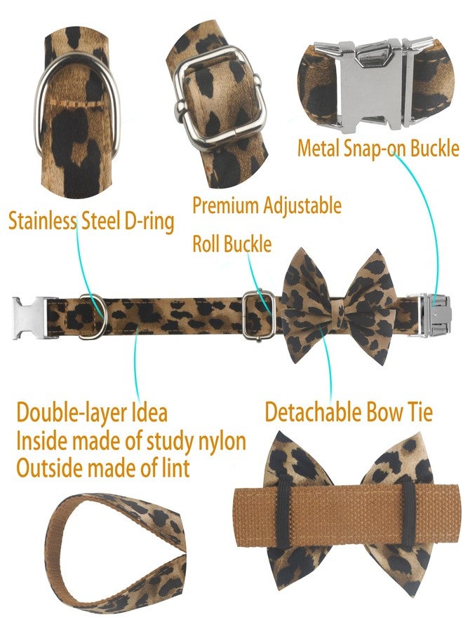 YOY Soft Comfortable Adjustable Leopard Print Pet Collar with Bowtie, Heavy Duty Dog Collar and Leash Set for Small Medium Large Dogs Cats, Puppy Grooming Doggy Accessories, Length 12"-16" - Image 2