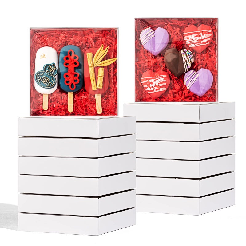 JCXPACK 25PCS 6 x 6 x 1  Clear White Cookie Boxes with Full Window Bakery Macaron Boxes Ores Boxes Cakesicle Boxes Chocolate Bomb Boxes