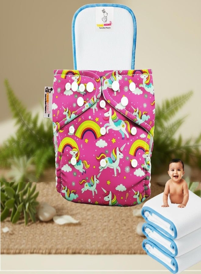 TOKOMAMY Reusable Cloth Diaper for Newborn Babies 0-3 Years (5-18kg) | Leakproof Washable Adjustable Pocket Cover Liner with 5-Layer Insert Pad | Rash-Free, (Pack of 1 Diaper + 1 Insert Pad) Free Size - Image 1
