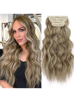 KooKaStyle KooKaStyle Clip in Synthetic Hair Extensions Long Wavy 4PCS Thick Hairpieces Light Brown mix Light Blonde F8/613 Fiber Double Weft Natural Hair Extensions 20 Inch for Women  - Image 1