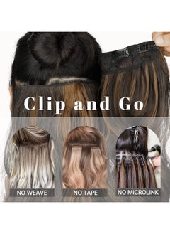 KooKaStyle KooKaStyle Clip in Synthetic Hair Extensions Long Wavy 4PCS Thick Hairpieces Light Brown mix Light Blonde F8/613 Fiber Double Weft Natural Hair Extensions 20 Inch for Women  - Image 5