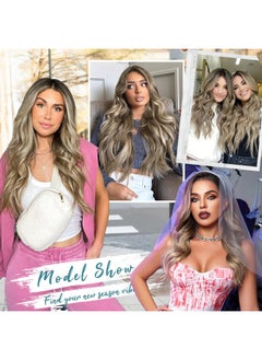 KooKaStyle KooKaStyle Clip in Synthetic Hair Extensions Long Wavy 4PCS Thick Hairpieces Light Brown mix Light Blonde F8/613 Fiber Double Weft Natural Hair Extensions 20 Inch for Women  - Image 4