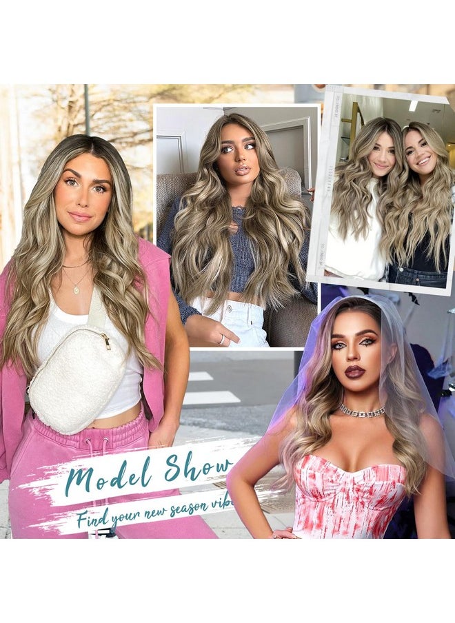 KooKaStyle KooKaStyle Clip in Synthetic Hair Extensions Long Wavy 4PCS Thick Hairpieces Light Brown mix Light Blonde F8/613 Fiber Double Weft Natural Hair Extensions 20 Inch for Women  - Image 4
