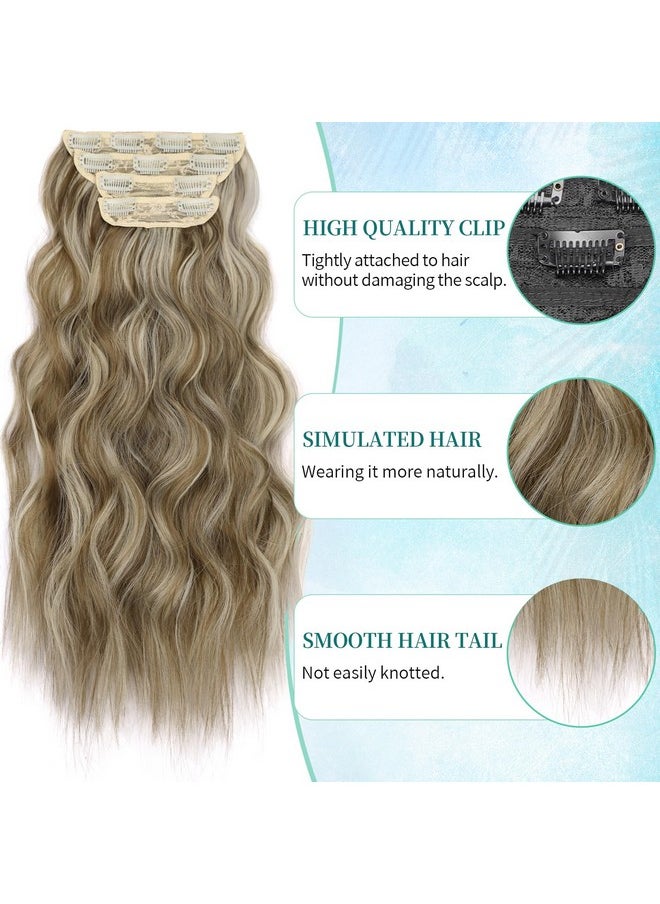 KooKaStyle KooKaStyle Clip in Synthetic Hair Extensions Long Wavy 4PCS Thick Hairpieces Light Brown mix Light Blonde F8/613 Fiber Double Weft Natural Hair Extensions 20 Inch for Women  - Image 2