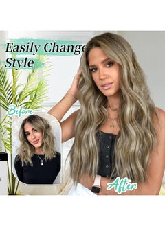 KooKaStyle KooKaStyle Clip in Synthetic Hair Extensions Long Wavy 4PCS Thick Hairpieces Light Brown mix Light Blonde F8/613 Fiber Double Weft Natural Hair Extensions 20 Inch for Women  - Image 3