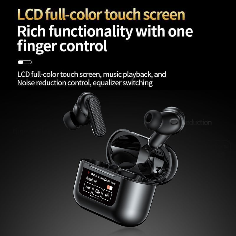 YW08 Wireless BT 5.4 Headset with Charging Case Smart Touch Color Screen ANC Ambient Noise Cancellation 9D Stereo Surround Sound - Image 3