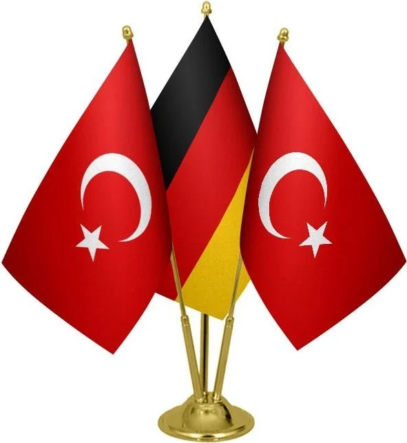Saturndesign Desktop Germany Flag Turkish Flag Triple Brass Pole Table Flag Set