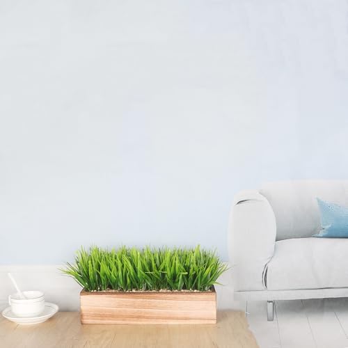 COTSEN 11 Inch Artificial Green Grass Plant Fake Potted Plant Rectangular Wooden Planter Box are Suitable for Family Office Wedding Store Indoor Outdoor Decor - Image 3