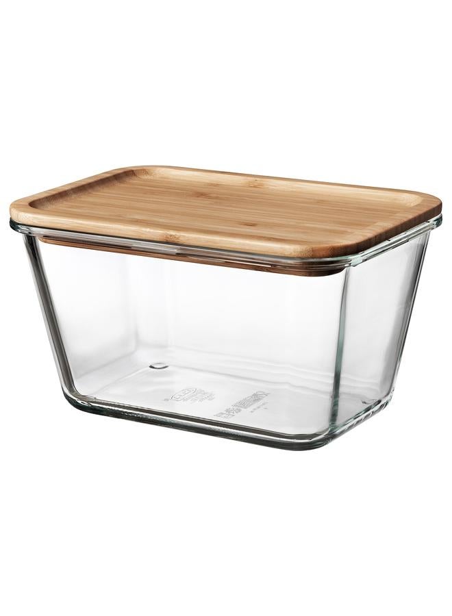 Zaboon Food Container With Lid, Rectangular Glass/Bamboo, 1.8 L - Image 1