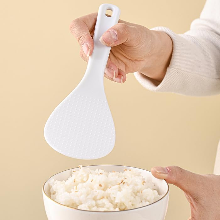 lasenersm 2 Pieces Plastic Rice Paddle Rice Spoon Scooper Rice Cooker Spoon Rice Scooper Rice Ladle Paddle Rice Scoop Spoon, White, 20 x 7cm - Image 2