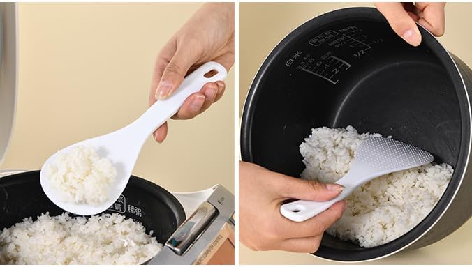 lasenersm 2 Pieces Plastic Rice Paddle Rice Spoon Scooper Rice Cooker Spoon Rice Scooper Rice Ladle Paddle Rice Scoop Spoon, White, 20 x 7cm - Image 3