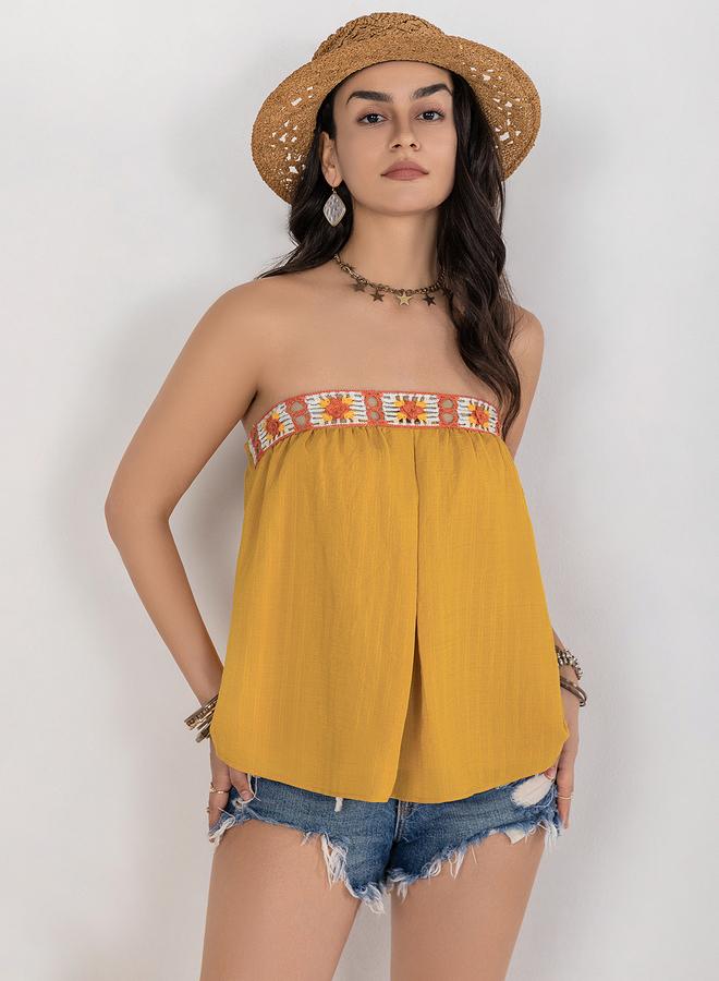 Take Two Embroidered Bandeau Neck Top - Image 1