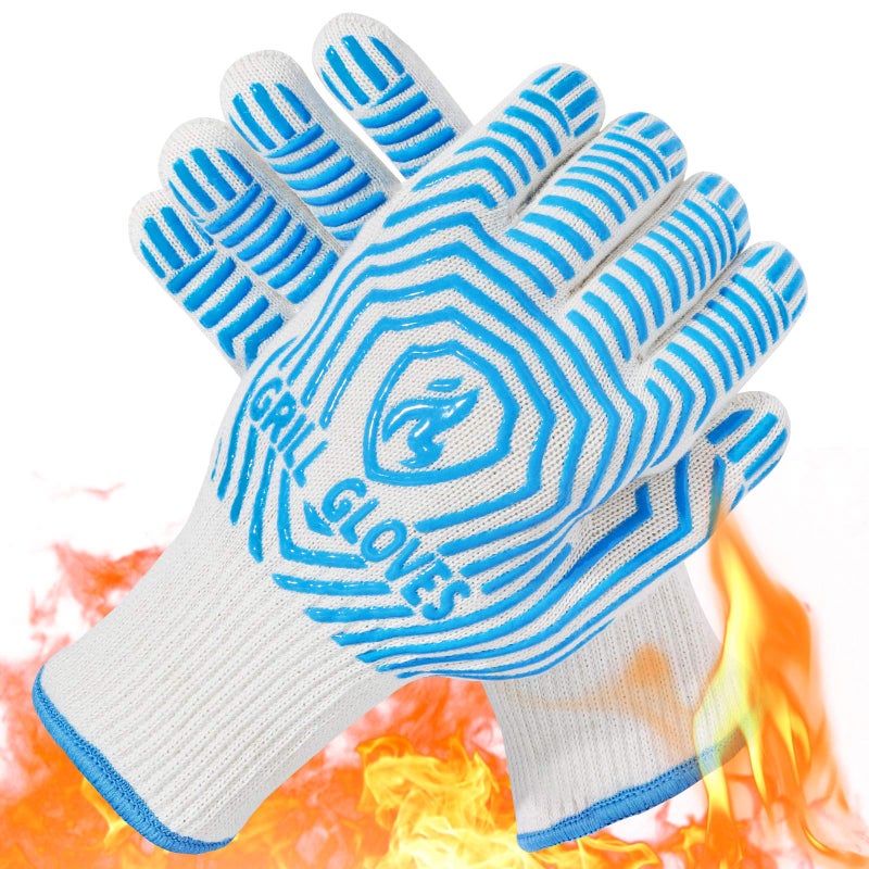 QUWIN BBQ Gloves Oven Gloves 1472 Extreme Heat Resistant Grilling Gloves Silicone NonSlip Oven Mitts Kitchen Gloves for BBQ Grilling Cooking Baking1 Pair Blue One Size Fits Most