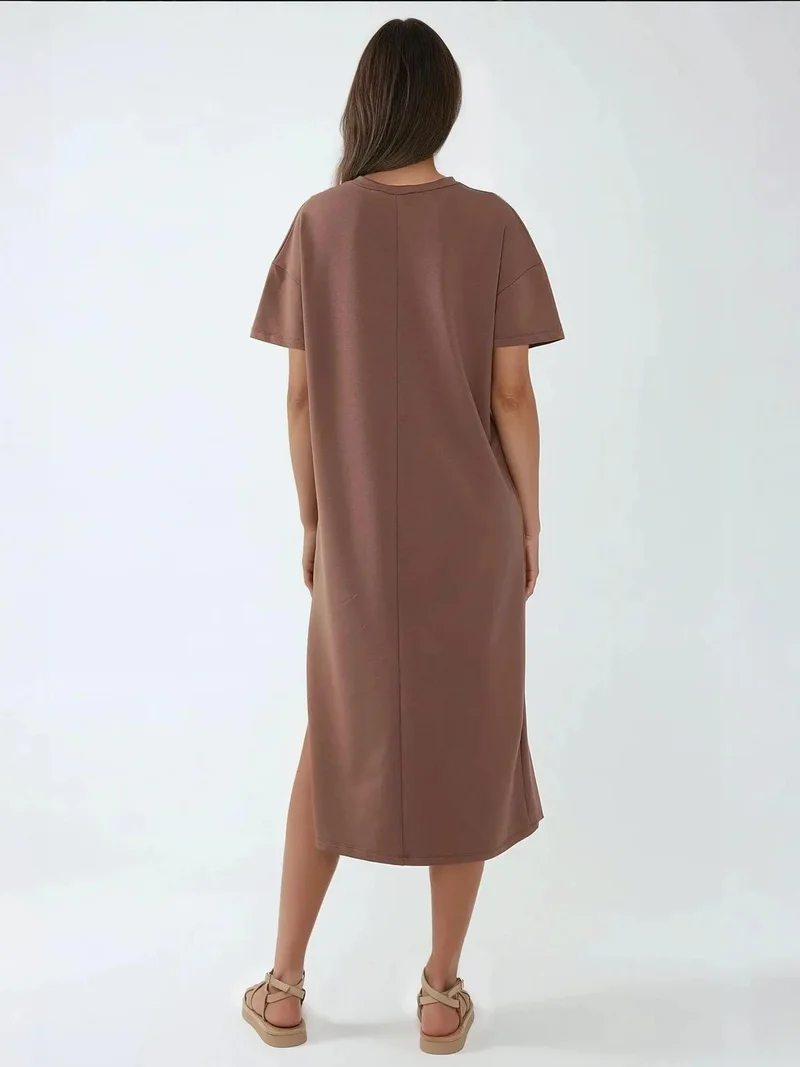 HICCUP Relaxed Fit Midi Dress with Crew Neck