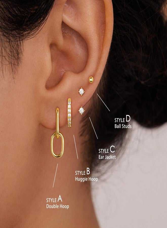 Poxtex Gold Dangle Hoop Earrings for Women, Trendy Chain Huggie Earrings for Multiple Piercing, Cartilage Conch Studs Small Double Hoops Jewelry Gifts - Image 4