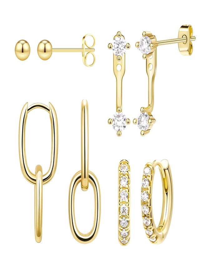 Poxtex Gold Dangle Hoop Earrings for Women, Trendy Chain Huggie Earrings for Multiple Piercing, Cartilage Conch Studs Small Double Hoops Jewelry Gifts - Image 1